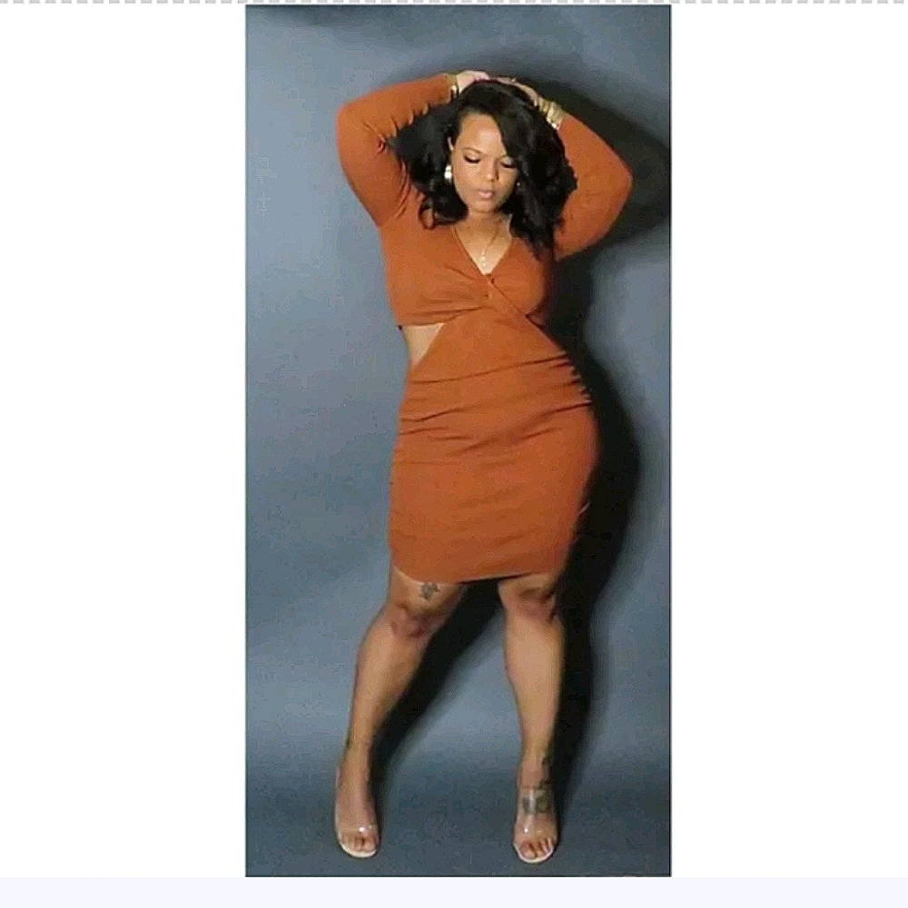 Rust colored cut out knit dress
